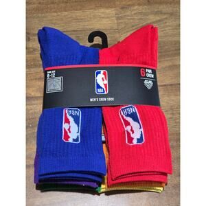 New NBA Mens 6 Pair Multi-Color Crew Socks. Shoe Size 6 - 12